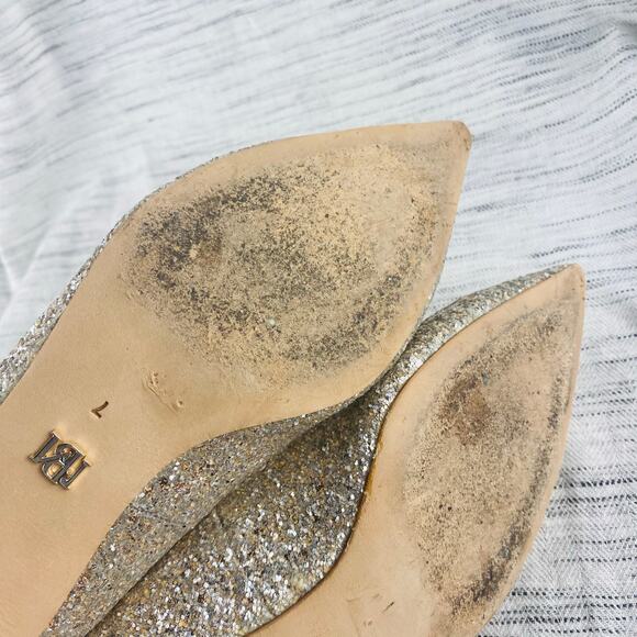 Badgley Mischka Madison II Champagne Glitter Kitten Heels Pointed Toe Size 7 - Picture 8 of 11